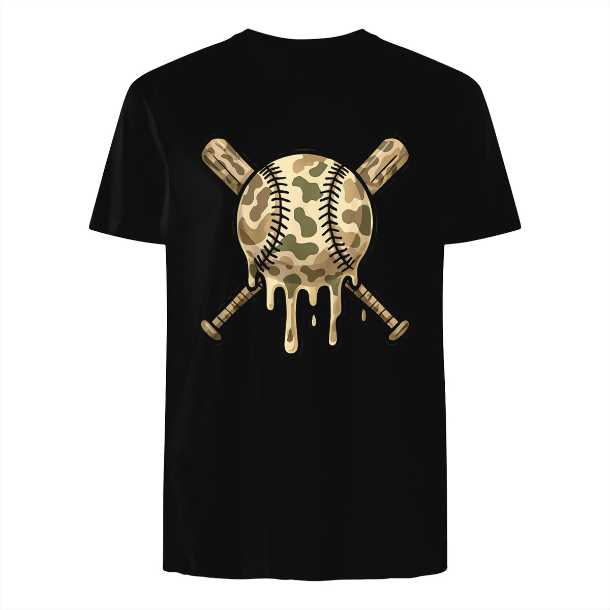 Baseball Drip Camo Baseball Bats Boys Sports Cool Game Day T-Shirt in Black - back view