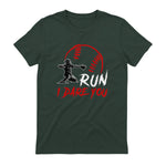 Run Steal I Dare You Humor Baseball Catcher Vintage T-Shirt in Forest Green - back view