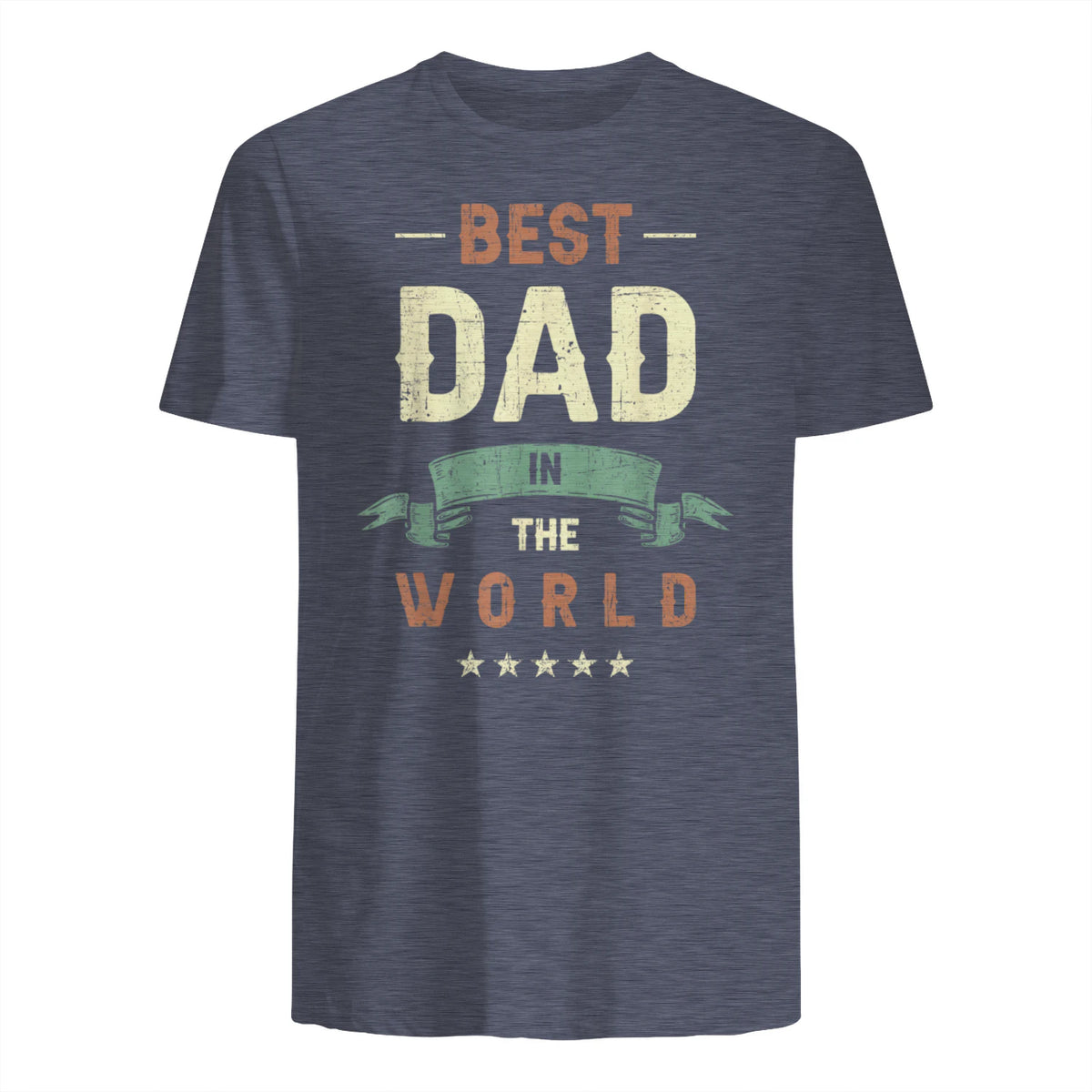 Best Dad in the World, Retro Vintage Look T-Shirt in Heather Navy - back view