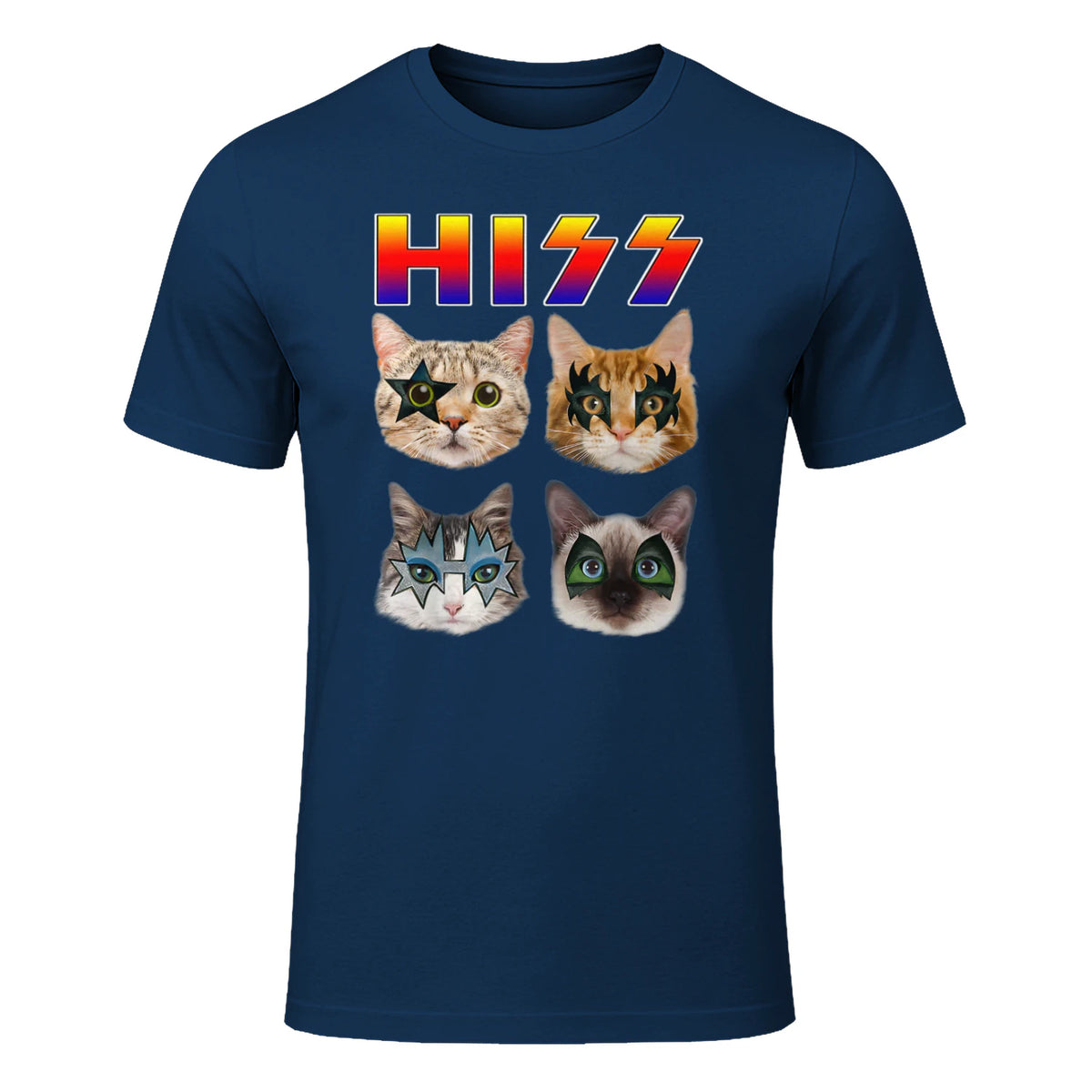 Funny Cat Hiss Rock and Roll For Cat Lover, Cat Dad, Cat mom T-Shirt in Navy - front view