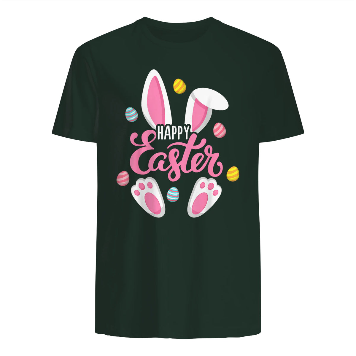 Happy Easter Bunny Women Girls Rabbit Easter Egg Hunt Funny in Forest Green - back view