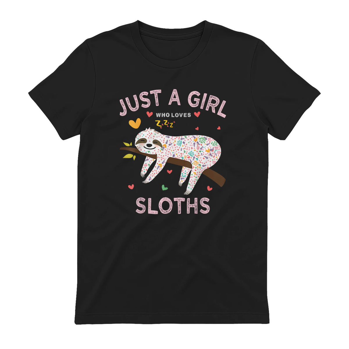 Funny Just a Girl Who Loves Sloths T-Shirt Sloths Lover Gift in Black - back view