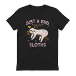 Funny Just a Girl Who Loves Sloths T-Shirt Sloths Lover Gift in Black - back view
