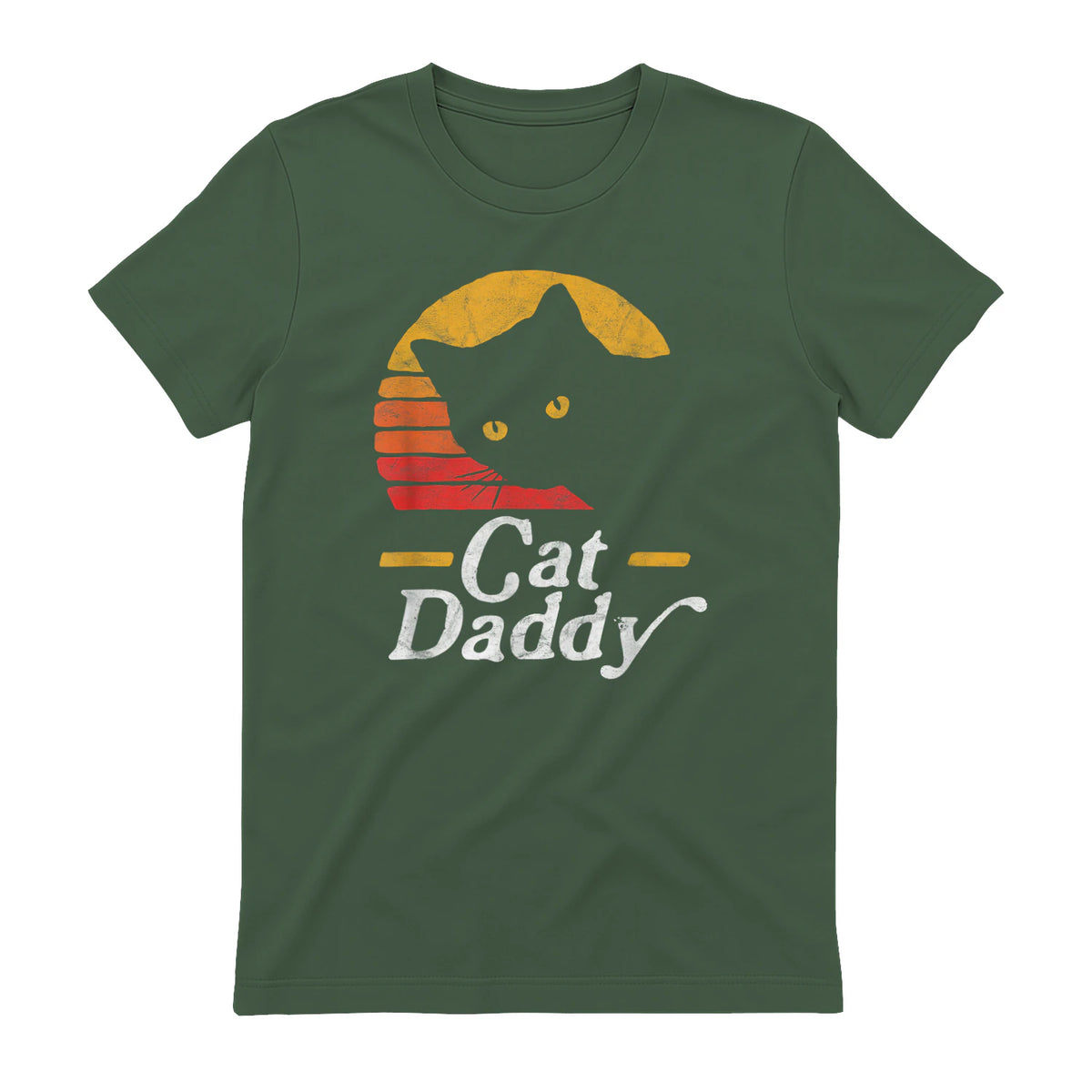 Cat Daddy Vintage Eighties Style Cat Retro Distressed in Military Green - back view
