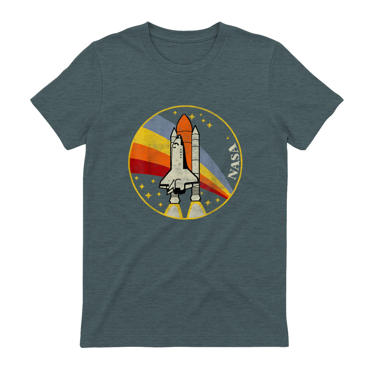 NASA Shuttle Launch Into Rainbow Premium Graphic T-Shirt T-Shirt UK in Dark Heather - back view