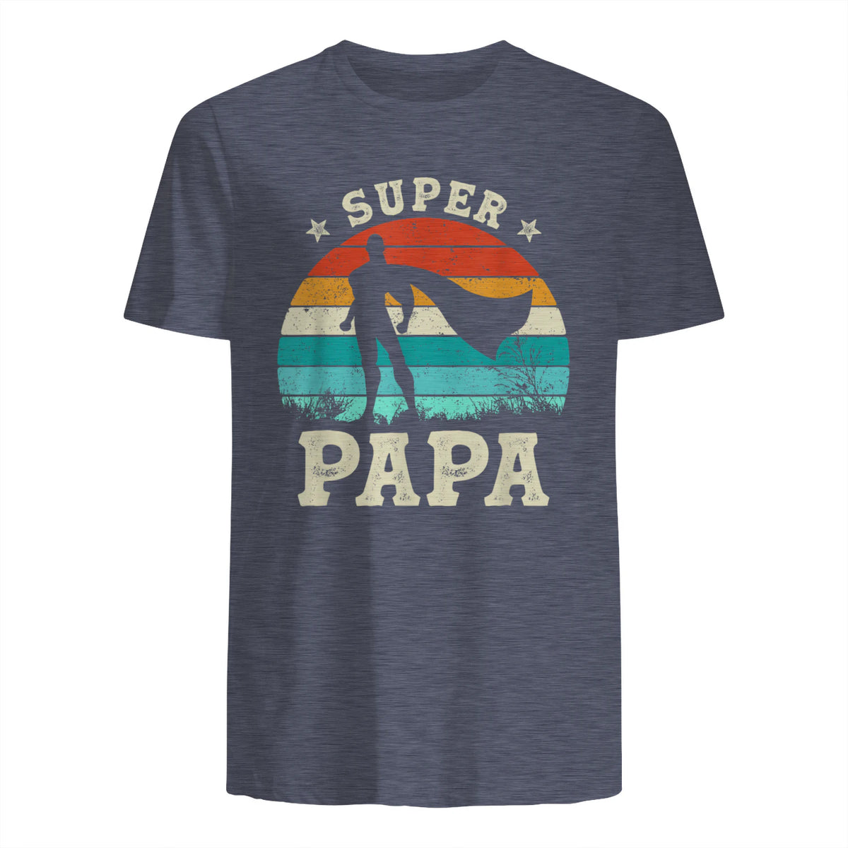 Fête des Pères Meilleur Père Humour Retro Super Papa Parfait in Heather Navy - back view