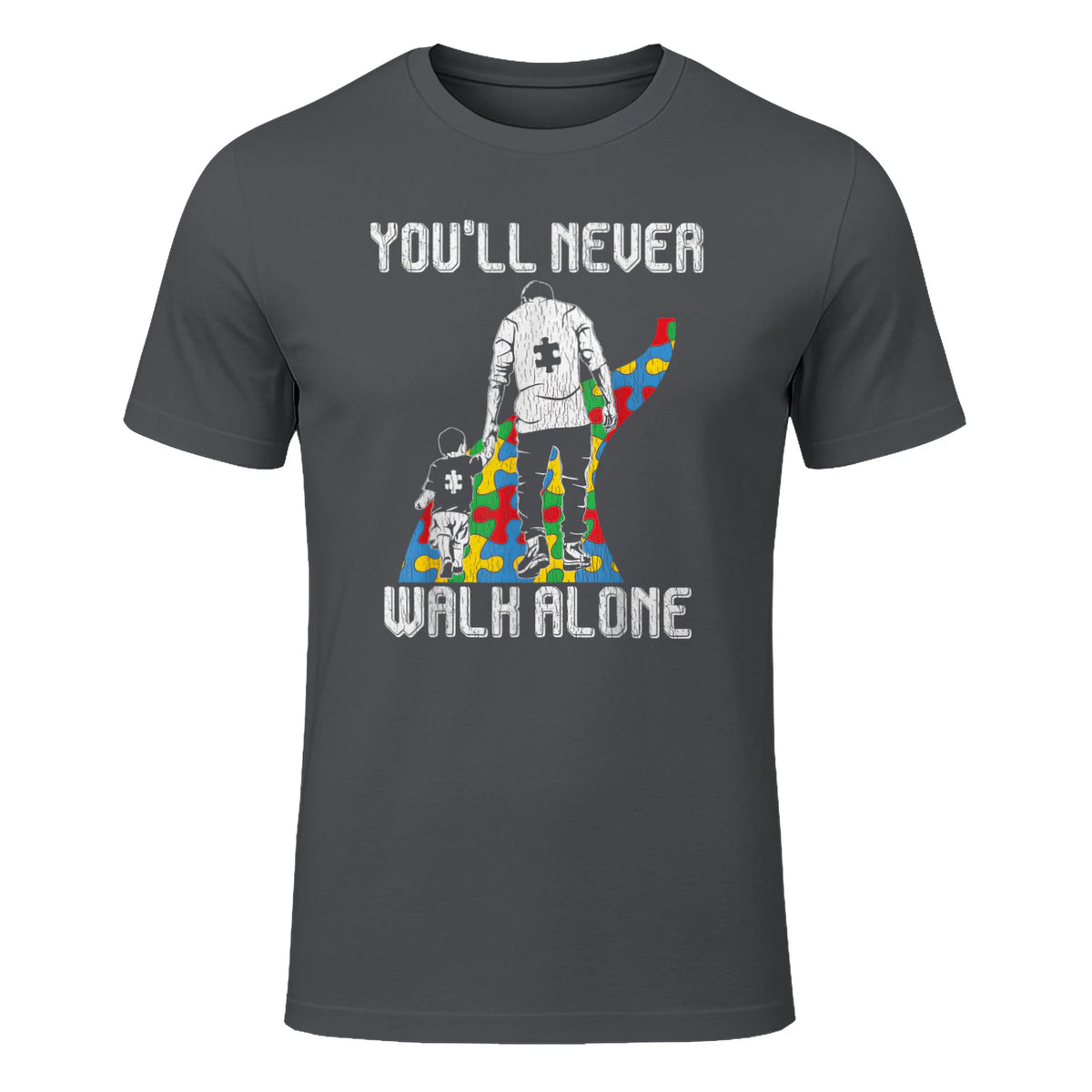 Vintage Father Son Family Autistic Kids Autism Awareness Dad in Charcoal - front view