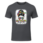 Autism Mom Life Messy Bun T-Shirt in Charcoal - front view