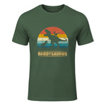 Daddy Dinosaur Daddysaurus Two Kids Funny Father's Day T-Shirt in Military Green - front view