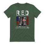 On Friday We Wear Red Military R.E.D Friday Military Remember Everyone Deployed Unisex-Adults US Flag T-Shirt Black Smal in Military Green - back view
