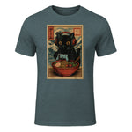 Cute Kawaii Gamer Cat Funny Ramen Retro Japanese Cat Gaming T-Shirt in Dark Heather - front view
