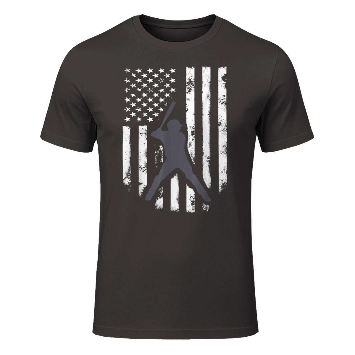 American Flag Baseball Shirt Cool Distressed Jersey Gift Tee T-Shirt in Dark Chocolate - front view