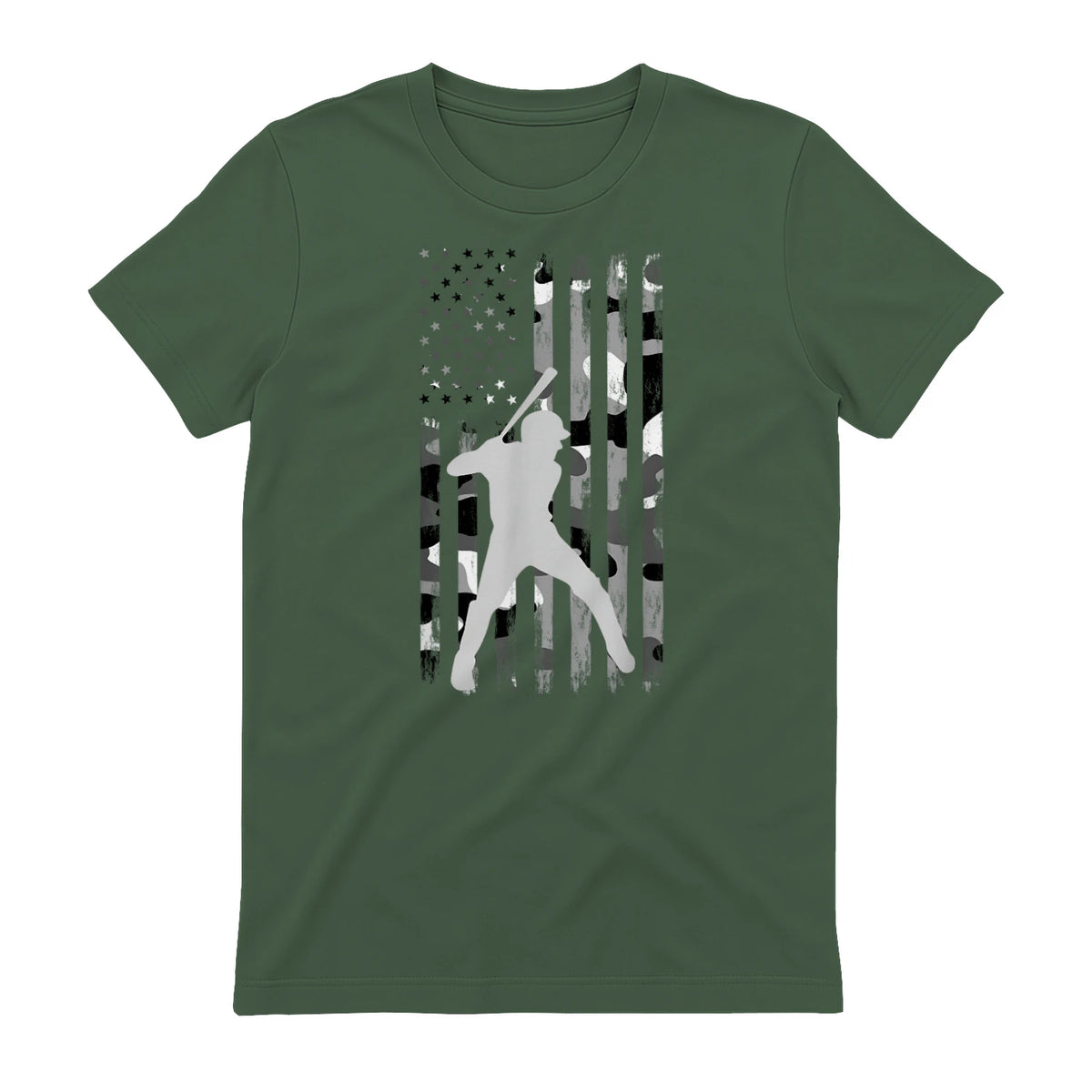 Baseball Player American Flag USA Camo Patriotic Graphic T-Shirt in Military Green - back view