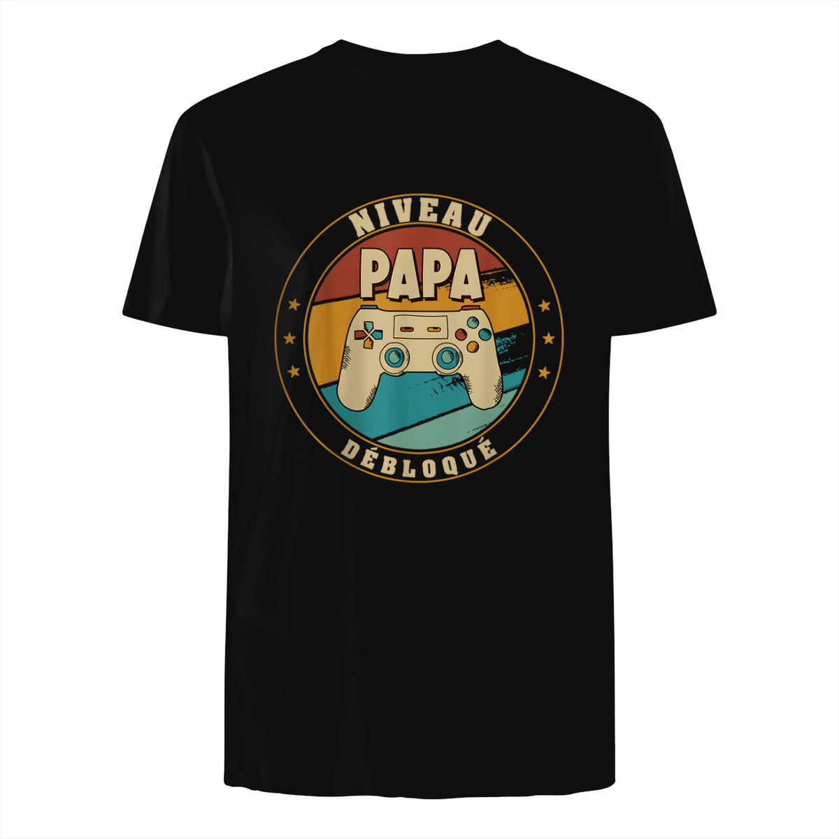 Nouveau Papa Parents Humour Gamer Nouvelle Naissance Annonce T-Shirt in Black - back view