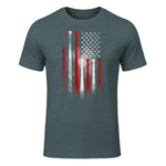 Vintage Baseball American Flag T-Shirt, Classic Fit Black Tee for Dad and Mom in Dark Heather - front view