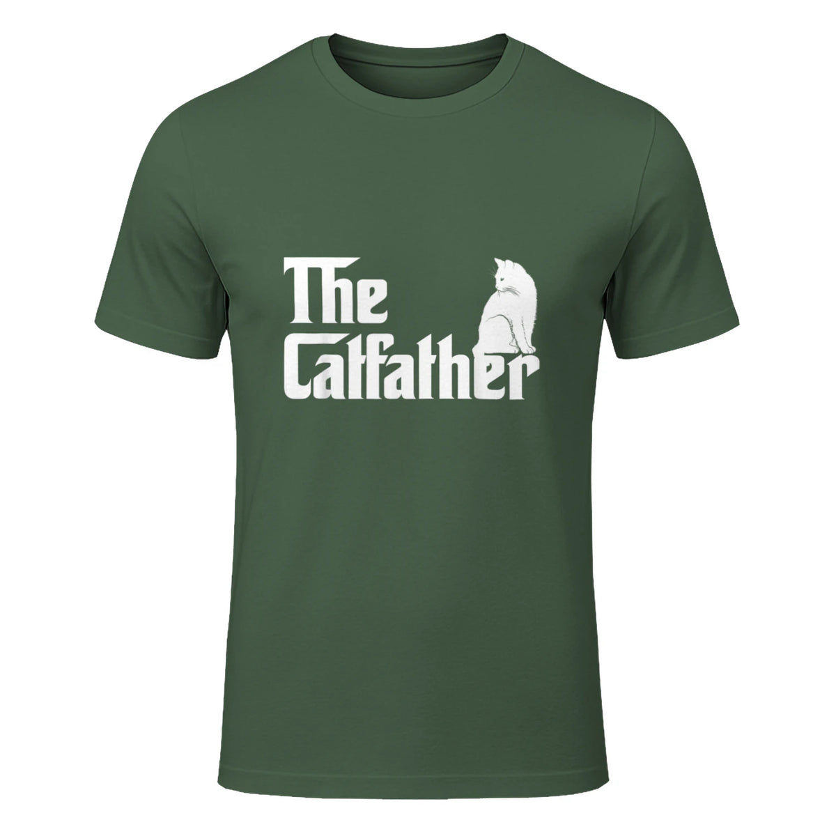The Catfather Funny Cat Parody Fathers Day Gift Cat Father T-Shirt in Military Green - front view
