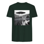 Cat Selfie With Alien UFO Funny Cat Gifts For Men Women Kid T-Shirt in Forest Green - back view
