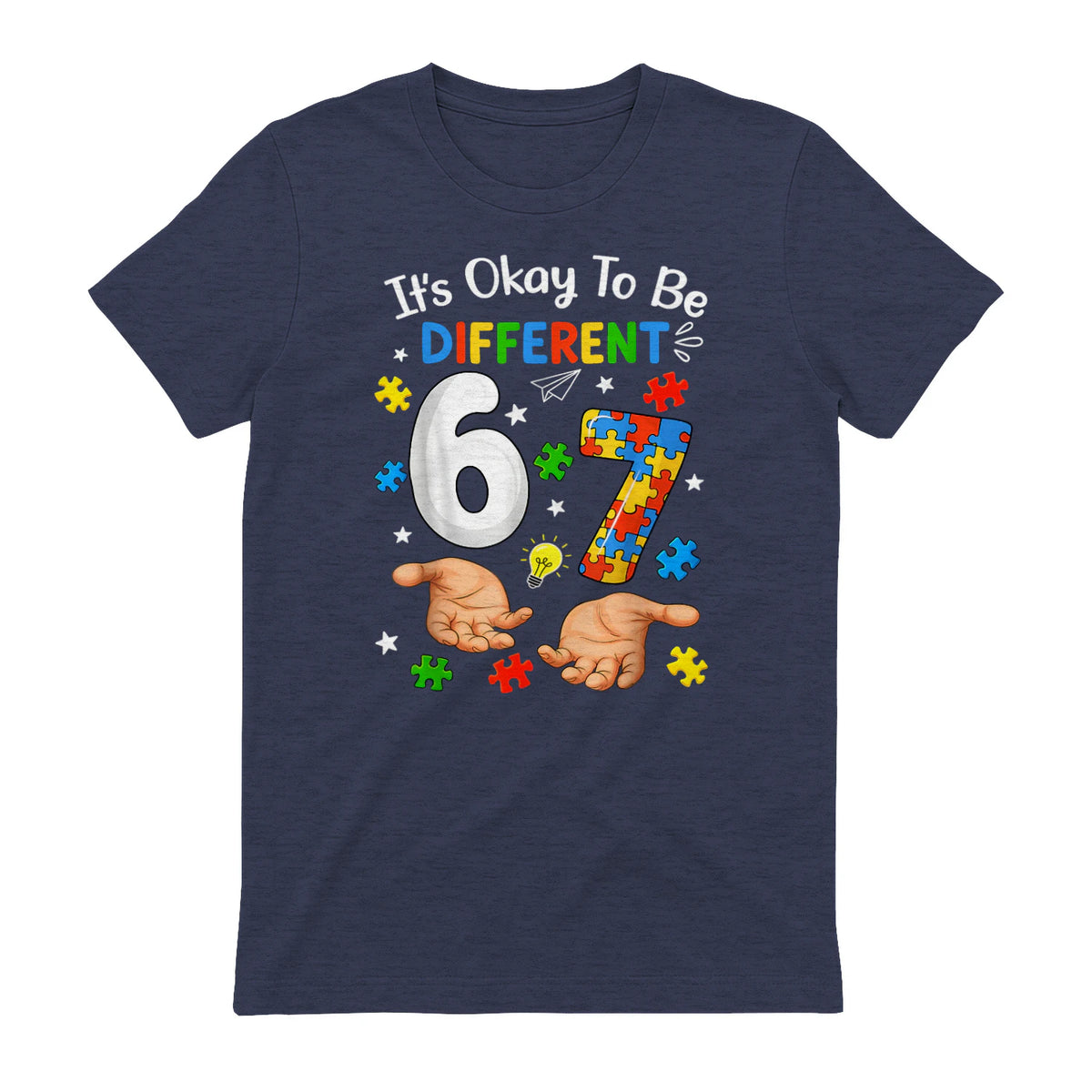 Six Seven Autism Awareness T-Shirt in Heather Navy - back view