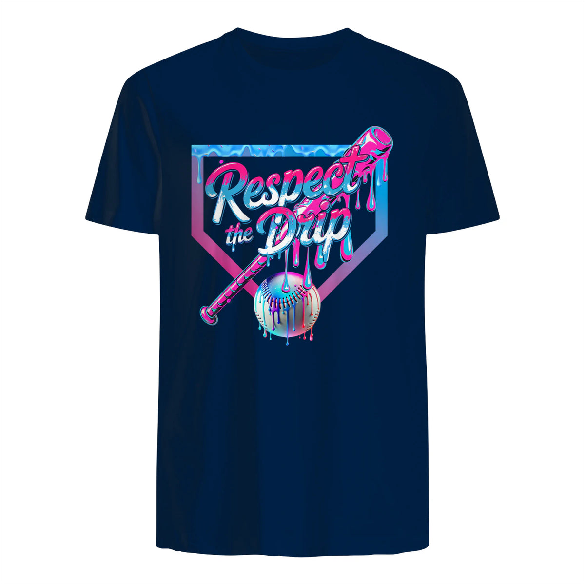 Baseball Drip for Boys Ice Cream Drip Youth Boys Baseball T-Shirt in Navy - back view