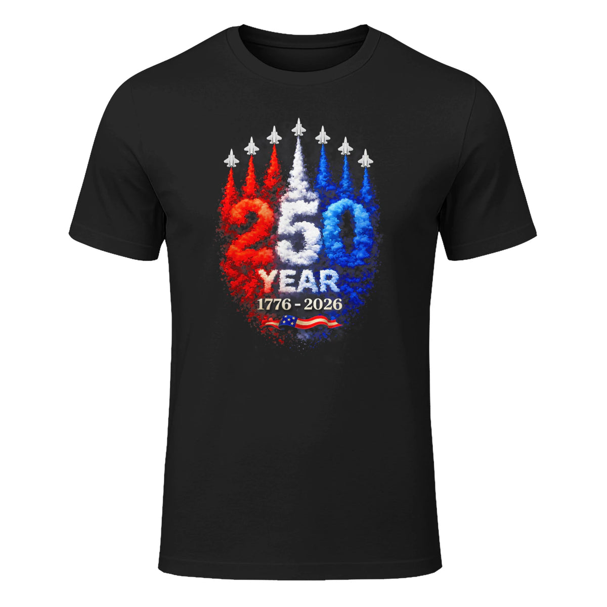 American Patriotic Fourth of July Anniversary T-Shirt in Black - front view