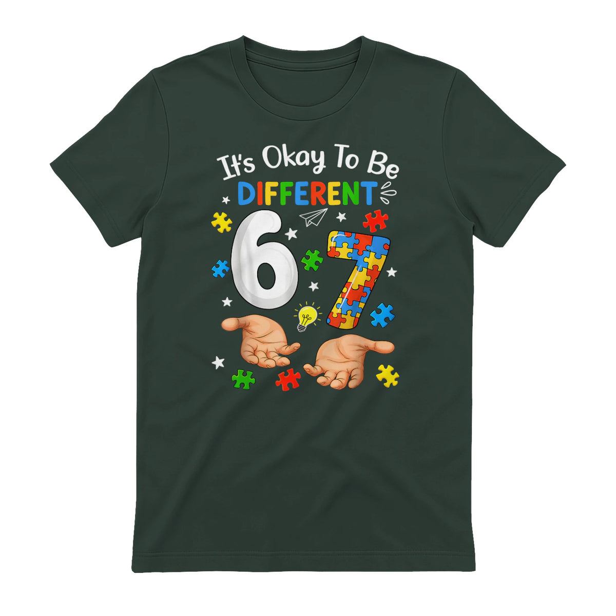 Six Seven Autism Awareness T-Shirt in Forest Green - back view