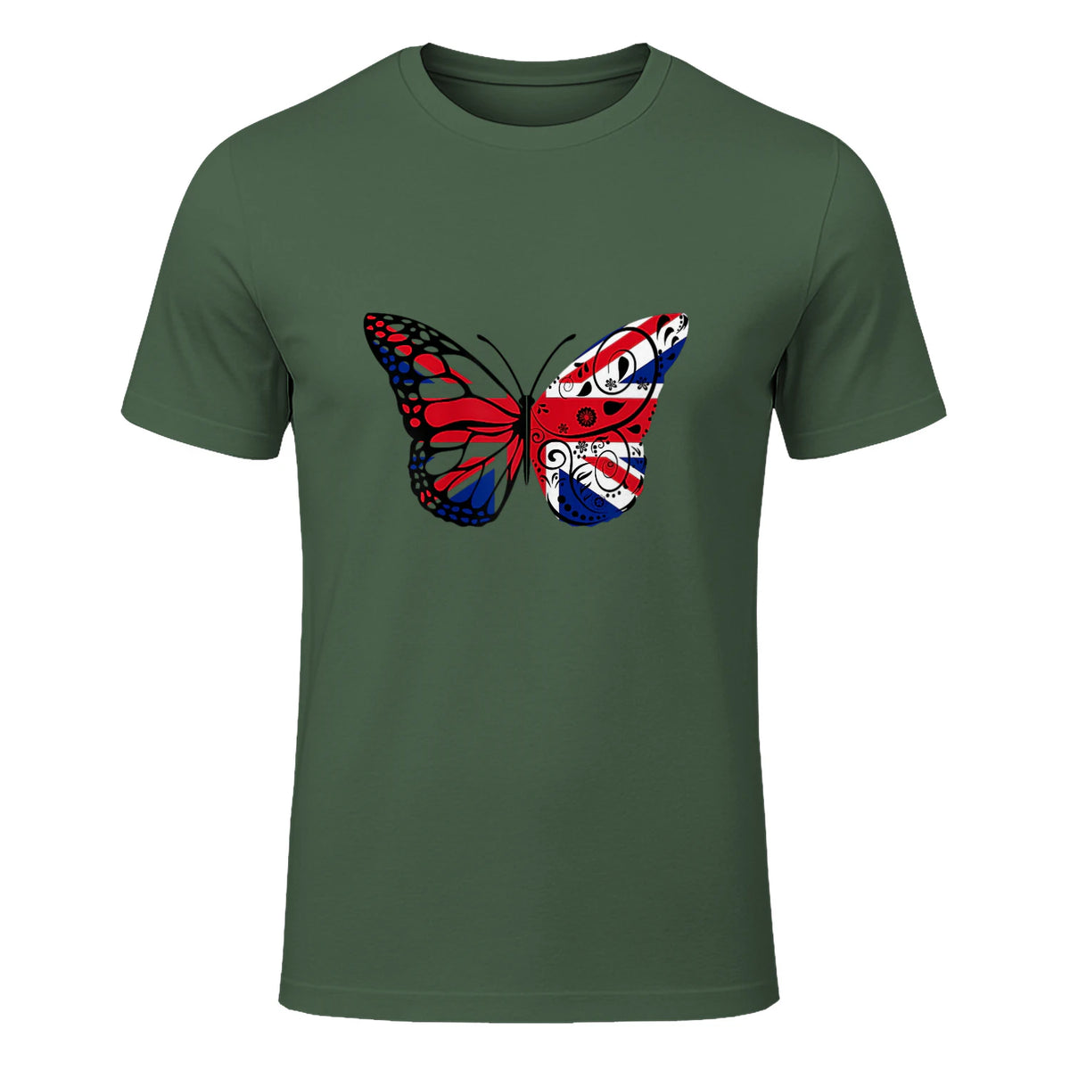 Union Jack Butterfly Butterflies Flag Wings British UK Flag in Military Green - front view