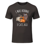 I Was Normal Three Cats Ago T-Shirt in Dark Chocolate - front view