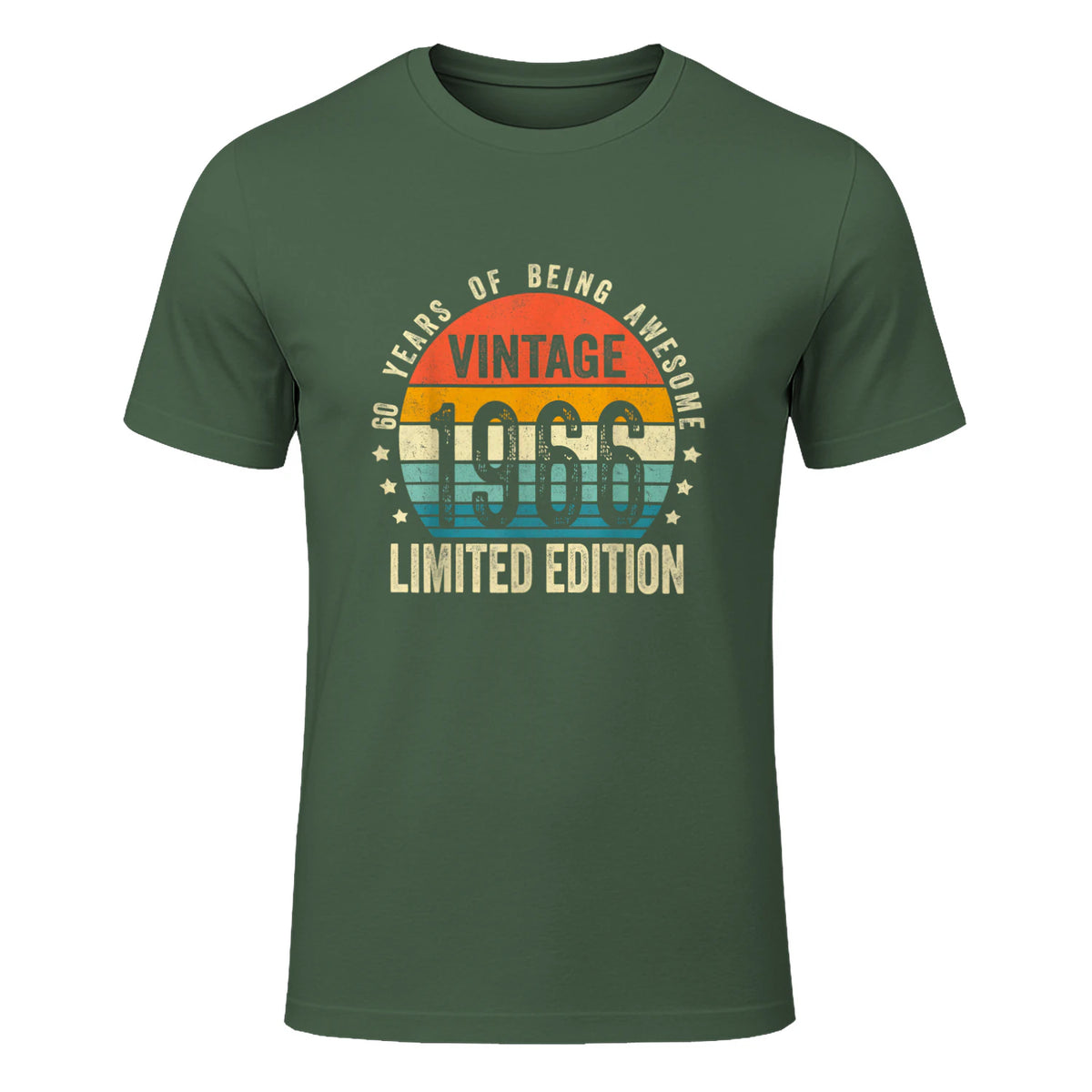 Vintage Sixtieth Birthday Gift T-Shirt in Military Green - front view