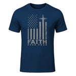 America Pride US Flag Faith Over Fear Prayer T-Shirt in Navy - front view