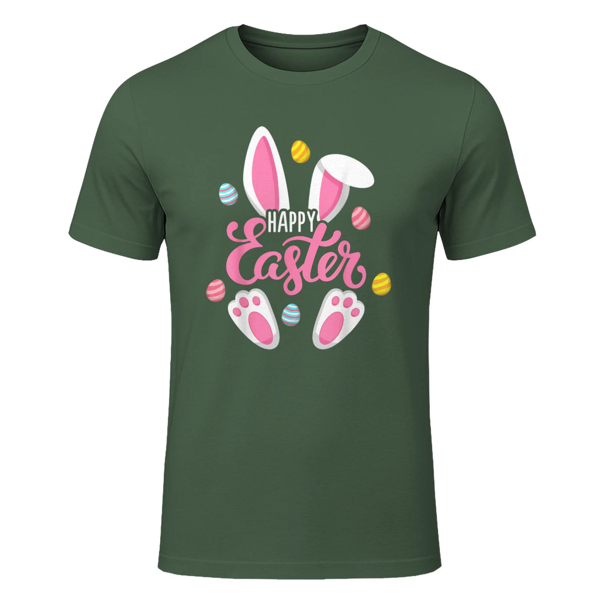 Happy Easter Bunny Women Girls Rabbit Easter Egg Hunt Funny in Military Green - front view