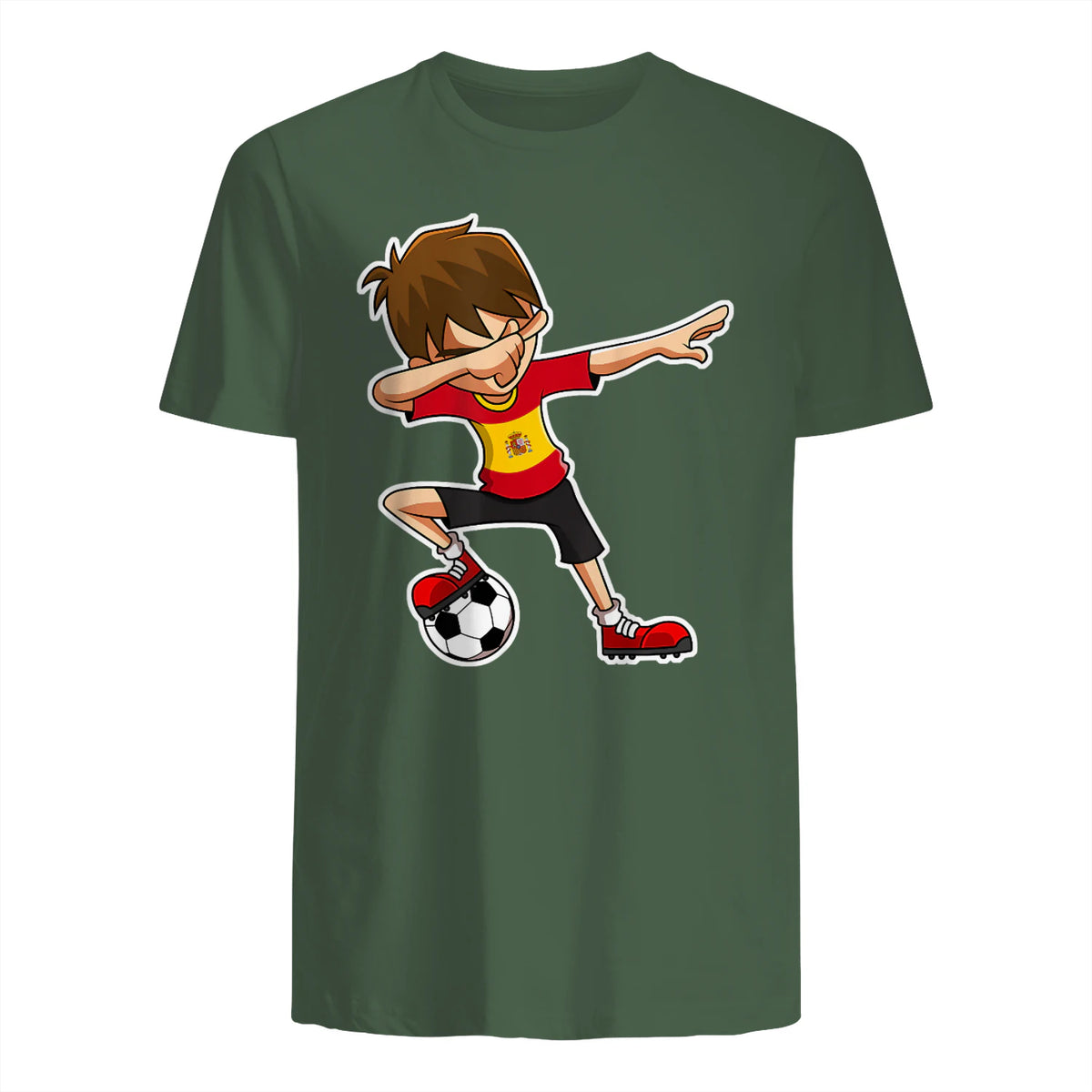 Dabbing Football Garçon Espagne Jersey, Espagnol Enfants Dab in Military Green - back view