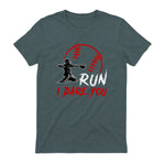 Run Steal I Dare You Humor Baseball Catcher Vintage T-Shirt in Dark Heather - back view