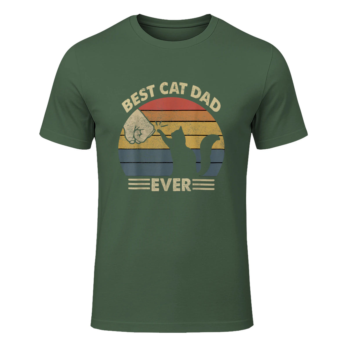 Best Cat Dad Ever T-Shirt in Military Green - front view