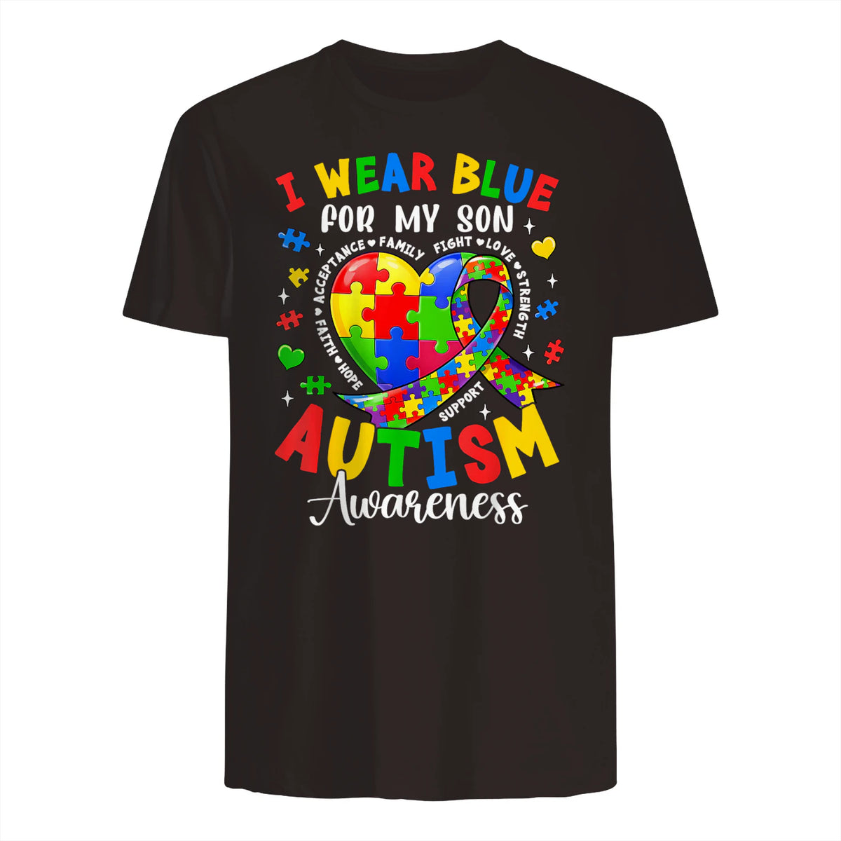 I Wear Blue for My Son Autism Awareness for Women Autism Mom in Dark Chocolate - back view