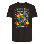I Wear Blue for My Son Autism Awareness for Women Autism Mom in Dark Chocolate - back view