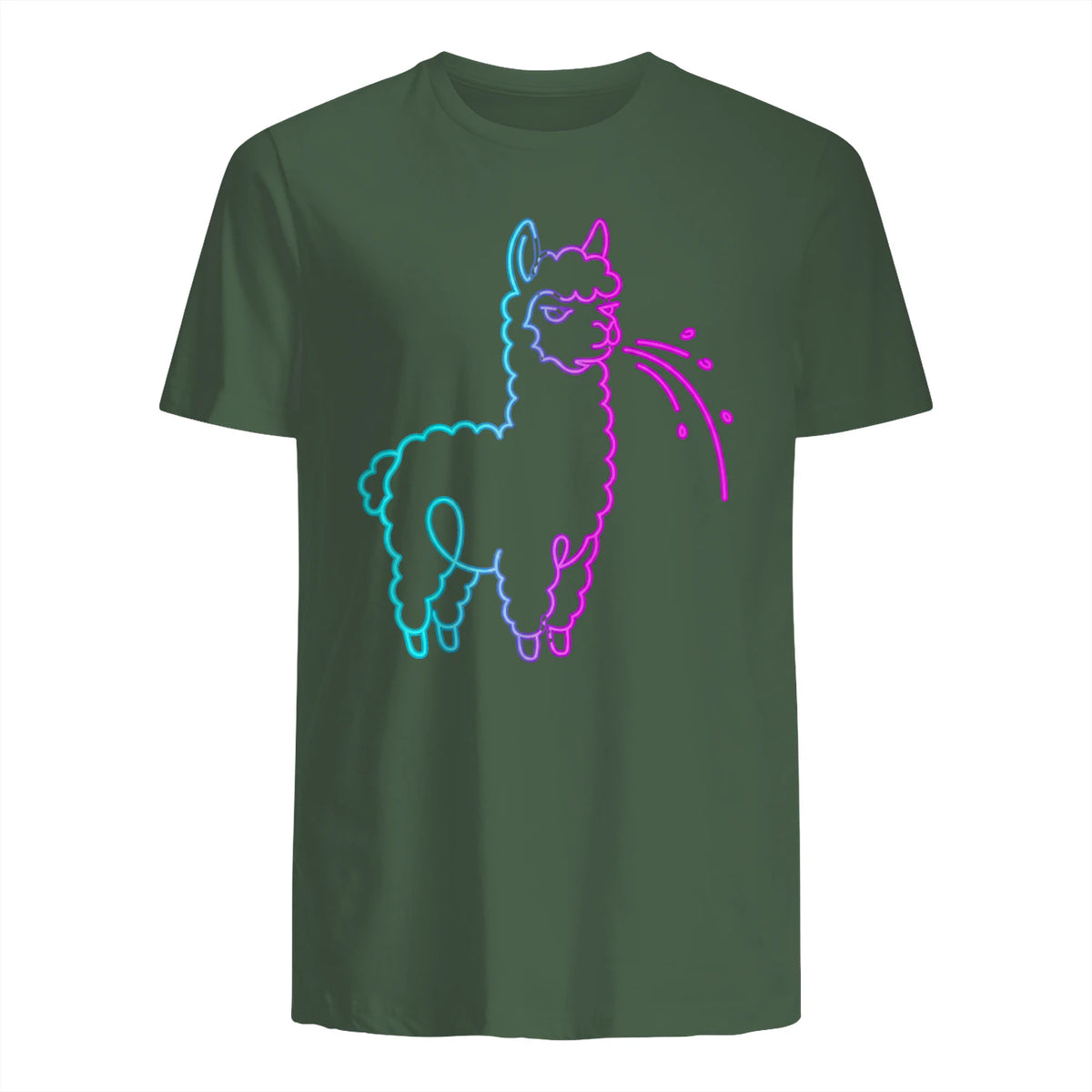 Fluff Around and Find Out Funny Fluffy Spitting Lama in Military Green - back view