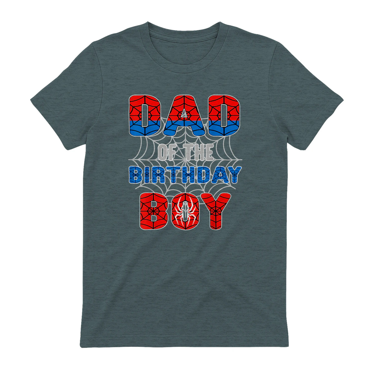Birthday Boy Dad Spider Web T-Shirt in Dark Heather - back view