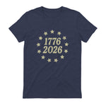 American Flag Front and Back Anniversary T-Shirt in Heather Navy - back view