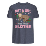 Just a Girl Who Loves Sloths Shirt Gift For Sloths Lover in Heather Navy - back view
