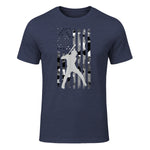 Baseball Player American Flag USA Camo Patriotic Graphic T-Shirt in Heather Navy - front view