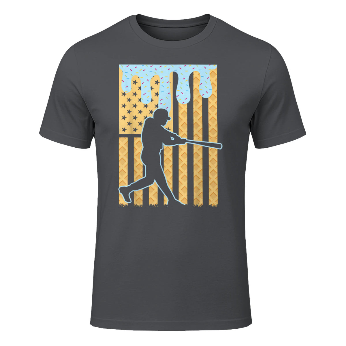 Baseball Drip Boys Dripping Ice Cream Baseball American Flag T-Shirt in Charcoal - front view
