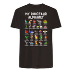 Types Of Dinosaurs Alphabet Dino Identification T-Shirt in Dark Chocolate - back view