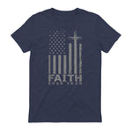 America Pride US Flag Faith Over Fear Prayer T-Shirt in Heather Navy - back view
