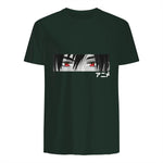 Anime in Japanese Characters Kawaii Eyes Face Short Sleeve in Forest Green - back view