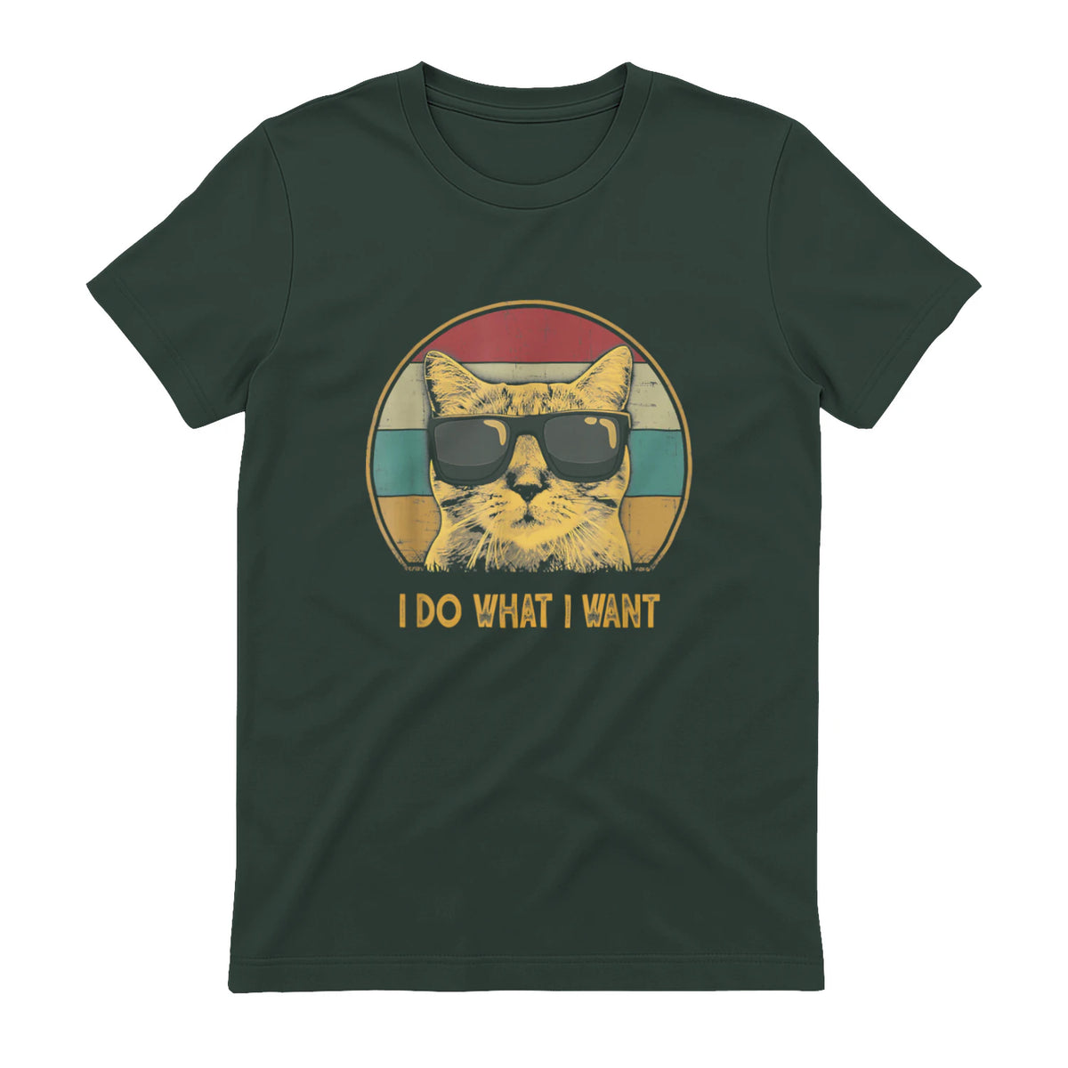 Retro I do What I Want cat Funny cat Lover T-Shirt Small in Forest Green - back view