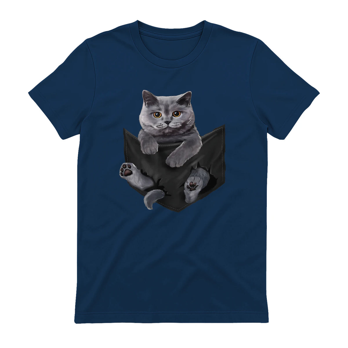 Cat Lovers British Shorthair In Pocket Fun Kitten in Navy - back view