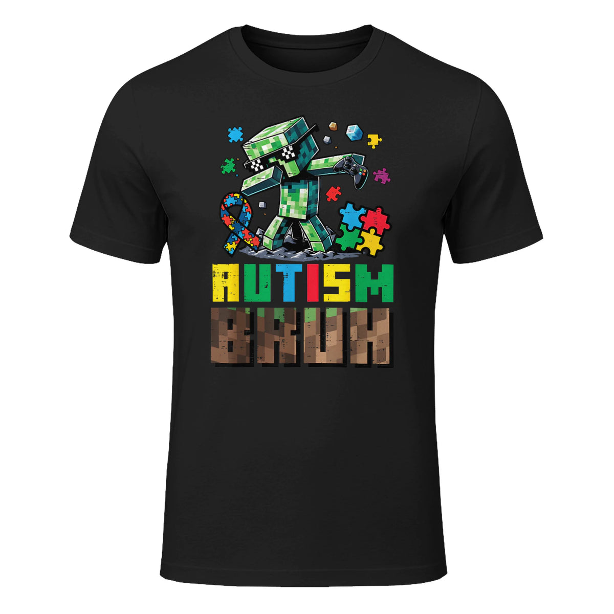 Autism Bruh Dab ASD Awareness Gamer Boys Kids Youth in Black - front view