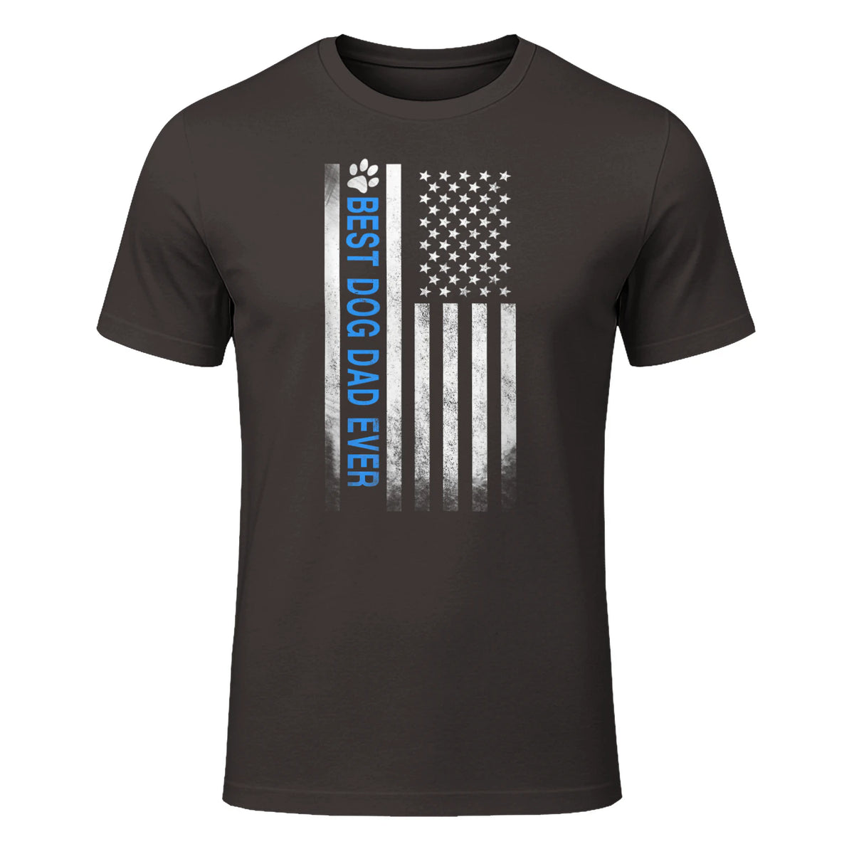 Best Dog Dad Ever American Flag T-Shirt Gift for Best Father in Dark Chocolate - front view