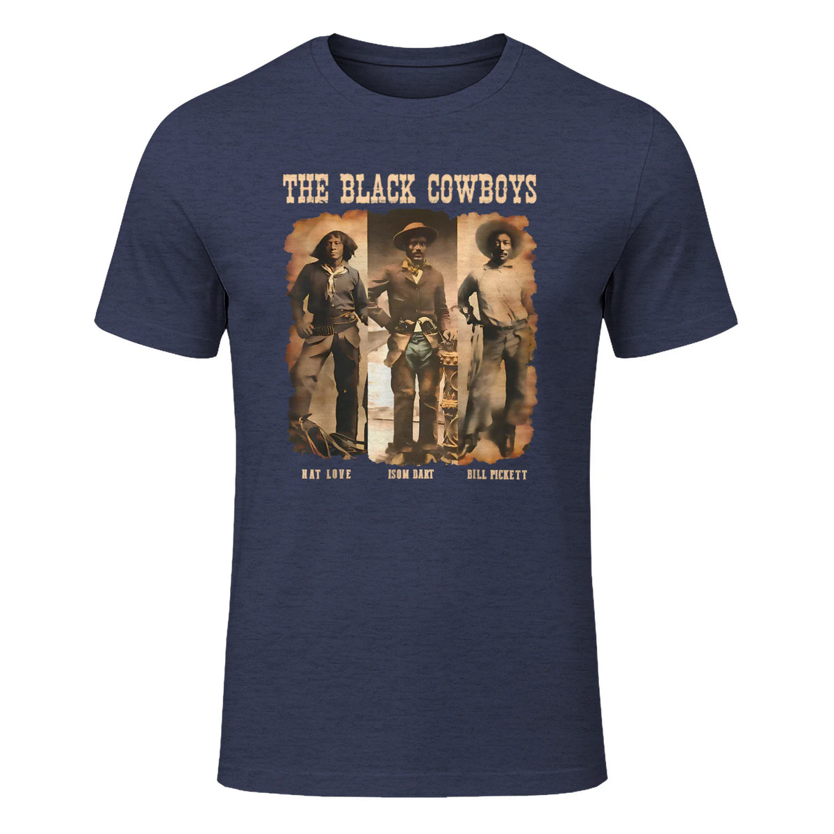 Black Cowboy Western Rodeo Melanin Black History Texas Men T-Shirt in Heather Navy - front view