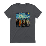 Funny Cat Starry Night Van Gogh Cats Rooftop Scene Feline T-Shirt in Charcoal - back view